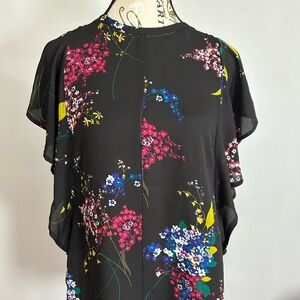 Worthington Pink and Yellow Flutter Sleeve Blouse Medium